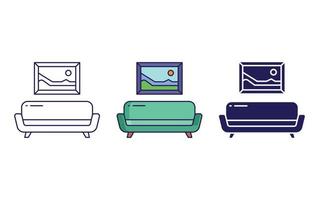Couch and photo frame vector icon