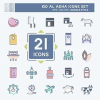 Icon Set Eid Al Adha. related to Islamic symbol. Doodle Style. simple design editable. simple illustration vector