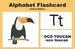 Animal alphabet flashcard. Educational printable flashcard. Vector illustrations.