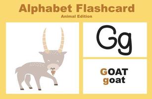 Animal alphabet flashcard. Educational printable flashcard. Vector illustrations.