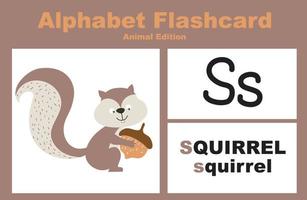 Animal alphabet flashcard. Educational printable flashcard. Vector illustrations.