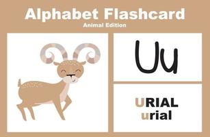 Animal alphabet flashcard. Educational printable flashcard. Vector illustrations.