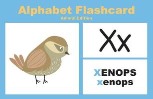 Animal alphabet flashcard. Educational printable flashcard. Vector illustrations.