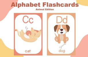 Animal alphabet flashcard. Educational printable flashcard. Vector illustrations.