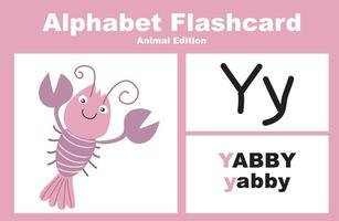 Animal alphabet flashcard. Educational printable flashcard. Vector illustrations.