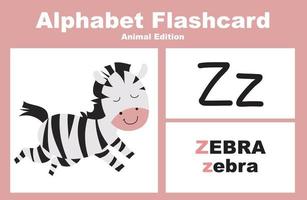 Animal alphabet flashcard. Educational printable flashcard. Vector illustrations.