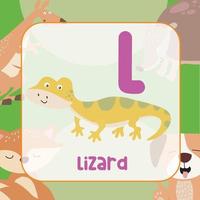 Animal alphabet flashcard. Educational printable flashcard. Vector illustrations.