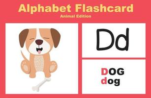 Animal alphabet flashcard. Educational printable flashcard. Vector illustrations.