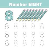 Handwriting practice. Learning mathematics and numbers. Printable worksheet for kids vector