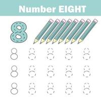 Handwriting practice. Learning mathematics and numbers. Printable worksheet for kids vector