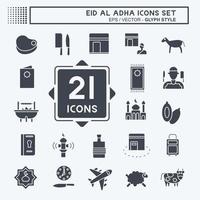 Icon Set Eid Al Adha. related to Islamic symbol. glyph style. simple design editable. simple illustration vector