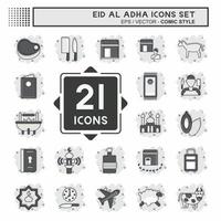 Icon Set Eid Al Adha. related to Islamic symbol. Comic Style. simple design editable. simple illustration vector
