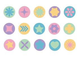 Y2K minimalist geometric elements, abstract forms. Simple star and flower shape, basic form, trendy modern graphic vector