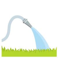 Hose. Jet of water. Grey tube. Green lawn and grass. Flat cartoon illustration. Fire fighting and watering of lawn vector