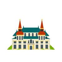 Loreta. Prague tourist attraction. Czech architecture. Travel to Europe. Christian Church and Palace. Old town. Beautiful house and building. Baroque style. Flat cartoon vector