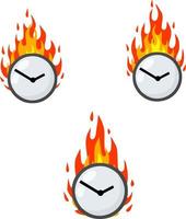 Set of dials in flames. Late and delayed. Business icon. Cartoon flat illustration. Lack of time and haste vector