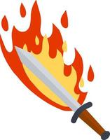 Fiery sword. Magic weapon of knight, sorcerer, magician. Fire spell. Burning blade. The medieval element of game. Dangerous hotter the flames. vector