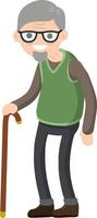 gracioso antiguo hombre con caña. mayor y activo estilo de vida, recreación abuelo. dibujos animados plano ilustración. vector