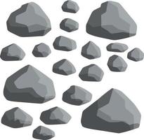 Natural wall stones and smooth and rounded grey rocks. Element of forests, mountains and caves with cobblestone. Cartoon flat illustration vector