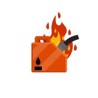 Canister with fuel. Red gas tank. Container with oil. Flammable object. Danger and fire. Dangerous flames. Flat cartoon icon illustration isolated on white background vector