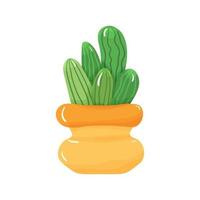 Cartoon potted houseplant - cute green cactus with spikes in a orange pot. Isolated on white background. vector