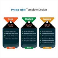 Vector Table of pricing comparison boxes infographic template