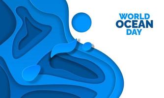 World Ocean Day Banner Template. Paper Cut Design Vector