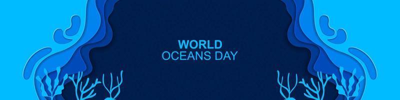mundo océanos día bandera submarino ola diseño con océano, vector ilustración.