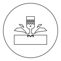 CNC milling machine material metalworking cutter plunger metalwork industry lathe plunge power tool technology tooling carving shavings icon in circle round black color vector illustration image