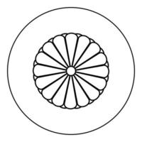 Coat of arms of Japan nippon imperial Seal central disc with 16 petals national emblem icon in circle round black color vector illustration image outline contour line thin style
