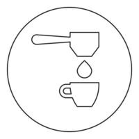 Coffee drop in cup filtering cuping portafilter drip icon in circle round black color vector illustration image outline contour line thin style