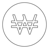 Symbol won Korea money sign KRW currency monetary icon in circle round black color vector illustration image outline contour line thin style