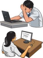 illustration of computer based exam in school vector