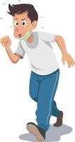 illustration of exhausted man jogging with wearing mask vector