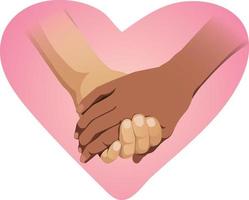 illustration of interracial hands holding with heart background vector