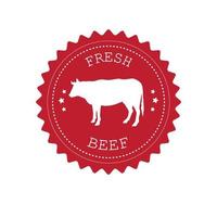 Vector flat red round retro beef logo with cow