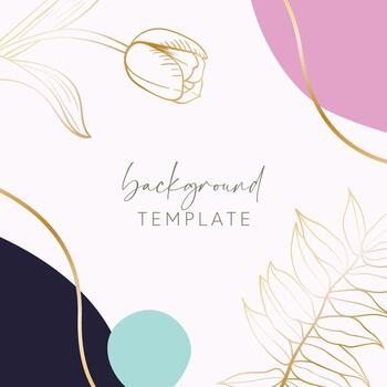 Abstract background vector template with geometric shapes and tulip flower and leaves. Good for social media posts, mobile apps, banner designs, online promotions and adverts. Flora vector background.