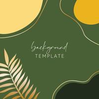 Abstract background vector template with geometric shapes and tropical leaves branch. Good for social media posts, mobile apps, banner designs, online promotions and adverts. Tropic vector background.