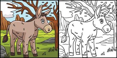 Donkey Coloring Page Colored Illustration vector