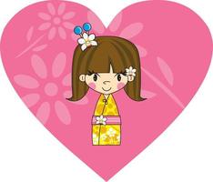 Cute Cartoon Japanese Geisha Girl in Heart Illustration vector