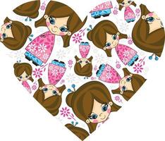 Cute Cartoon Japanese Geisha Girl Pattern in Heart Illustration vector