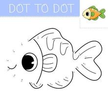 Dot to dot game coloring book with fish for kids. Coloring page with cute cartoon fish. Connect the dots illustration. vector