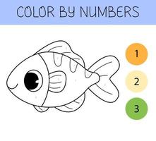 Color by numbers coloring book for kids with fish. Coloring page with cute cartoon fish. Monochrome black and white. vector
