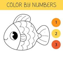 Color by numbers coloring book for kids with goldfish. Coloring page with cute cartoon goldfish. Monochrome black and white. vector