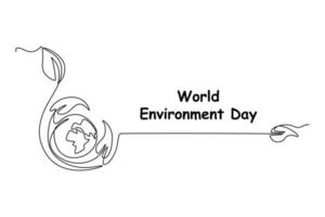 Continuous one line drawing earth and environment. World environment day concept. Single line draw design vector graphic illustration.