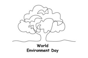 Continuous one line drawing tree. World environment day concept. Single line draw design vector graphic illustration.