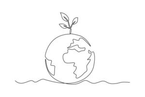 Continuous one line drawing plant seeds grow on the earth. World environment day concept. Single line draw design vector graphic illustration.