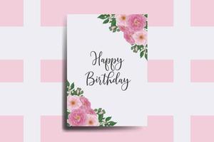 Greeting card birthday card Digital watercolor hand drawn Peony flower Design Template vector