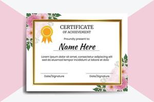 Certificate Template Peony Flower watercolor Digital hand drawn vector