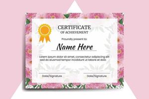 Certificate Template Peony Flower watercolor Digital hand drawn vector